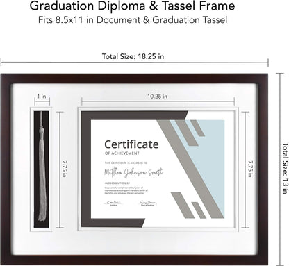 MCS, Espresso Graduation Diploma and Tassel Frame, 18.25x13 Inch Overall Size