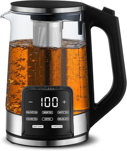 Gourmia Electric Programmable Glass Kettle – 1.7L Temperature Control Tea & by Gourmia