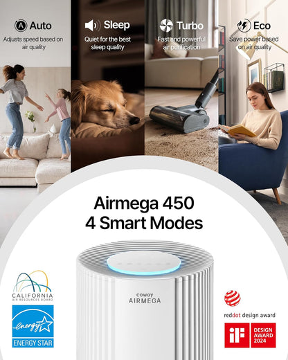 coway air purifier for large room whole home, front angle view