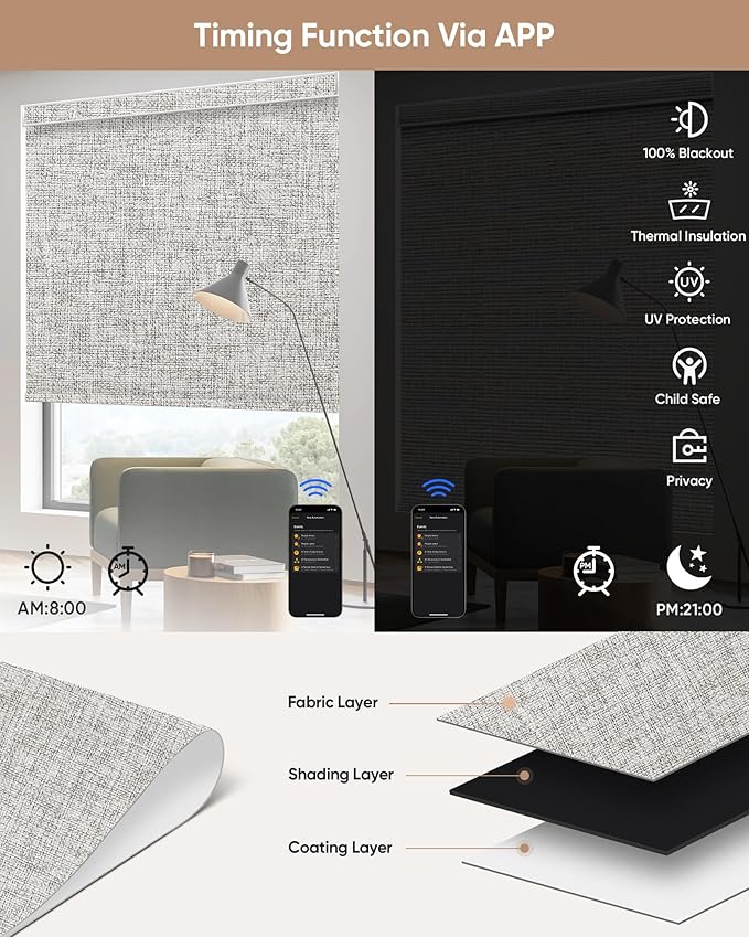 Kincmo Motorized Blinds with Remote, 100% Blackout Motorized Roller Shades Work - Image 4