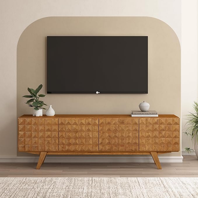 NTC Sapa Mid-Century Modern Solid Wood TV Stand 4-Door Media Console by NTC