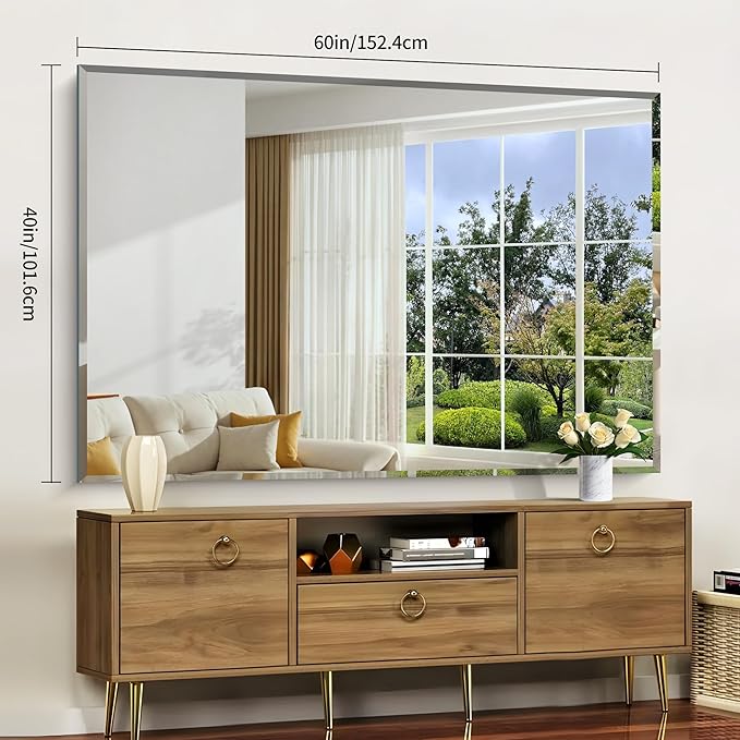 CILIBER 60x40 Large Beveled Mirror, Frameless Beveled Bathroom Mirrors - Image 8