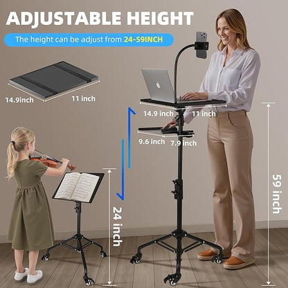 STEADUS Projector Stand Tripod – 24 to 59 Inch Adjustable Height – Dual Shelves - Image 2
