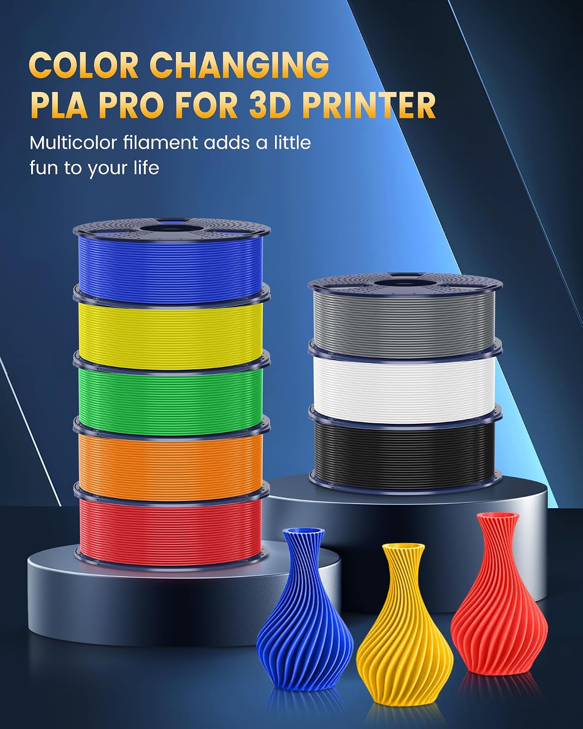 SUNLU PLA+2.0 3D Printer Filament, Multicolor, 4-Pack (4KG)
