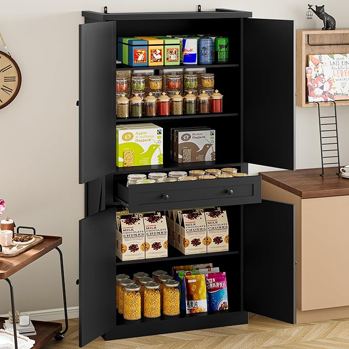 Pantry Organizers and Storage Cabinet, 70” Barn Door White Kitchen Cabinet - Image 3