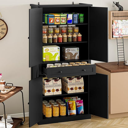Pantry Organizers and Storage Cabinet, 70” Barn Door White Kitchen Cabinet - Image 3