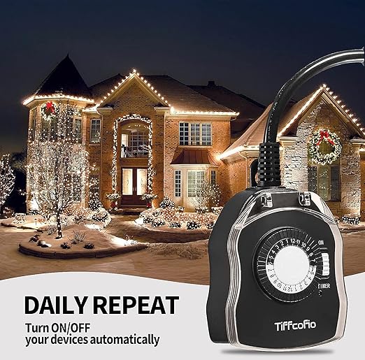 TiFFCOFiO Outdoor Timer Outlet, 24 Hour Mechanical Outdoor Timer - Image 3