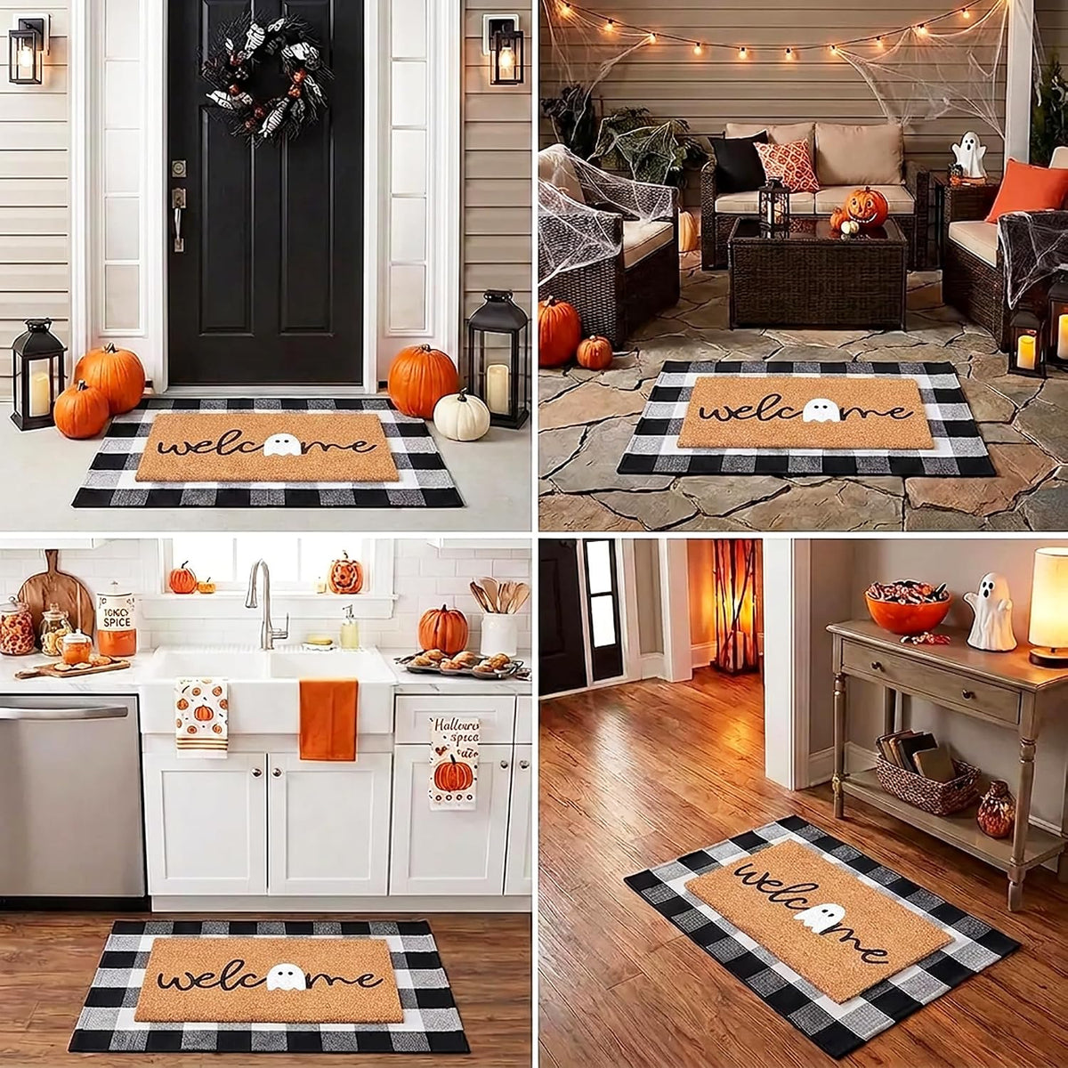 Halloween Door Mat Combo Set, Welcome Ghost Coco Coir Welcome Doormat + 28&qu...