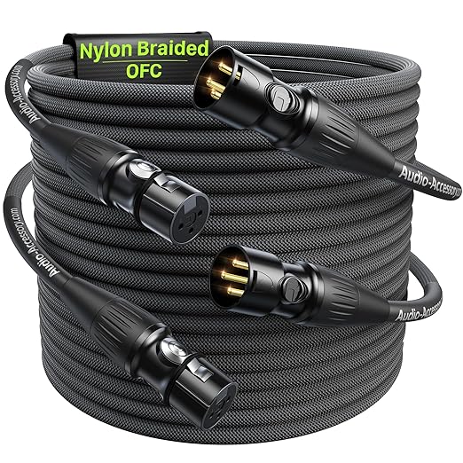 XLR Cables 25ft 2 Pack, 20 AWG, Kevlar-Reinforced Nylon Braided Microphone Cable by AA