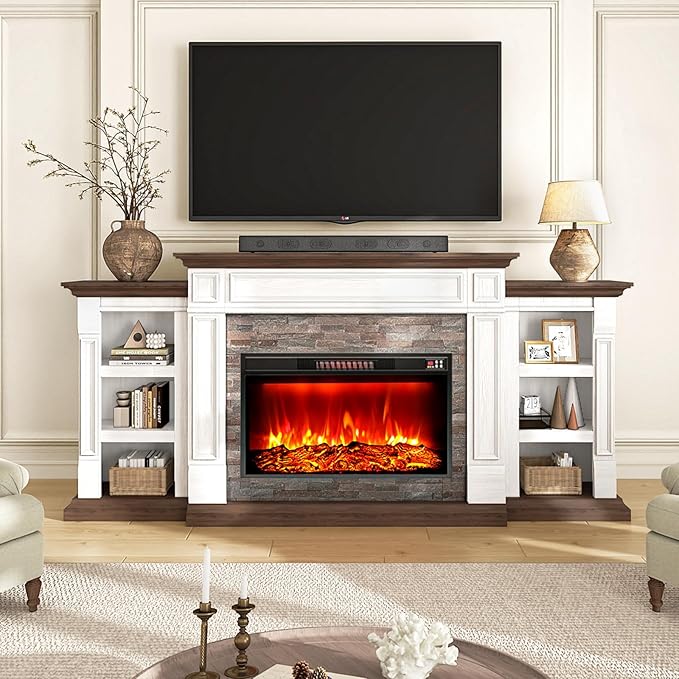 80" Electric Fireplace with Mantel, Fireplace TV Stand - Image 2
