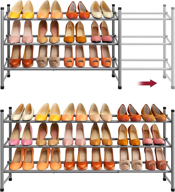Tajsoon Expandable Shoe Rack for Closet 3 Tier, 28“-41“Adjustable & Stackable by Tajsoon