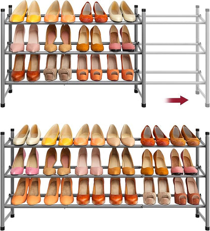 Tajsoon Expandable Shoe Rack for Closet 3 Tier, 28“-41“Adjustable & Stackable by Tajsoon