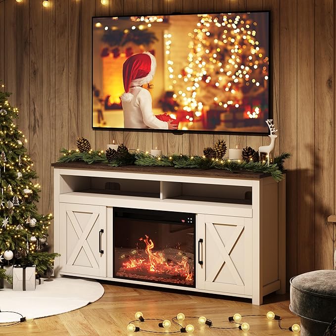 BELLEZE 58" Farmhouse Fireplace TV Stand - Image 8