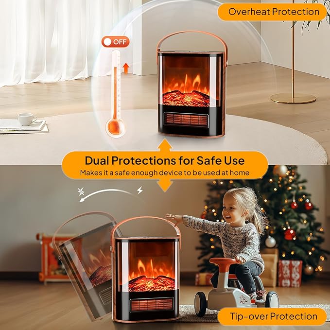 ROVSUN 1500W Electric Fireplace Stove, Realistic Flame Effect, Adjustable - Image 5