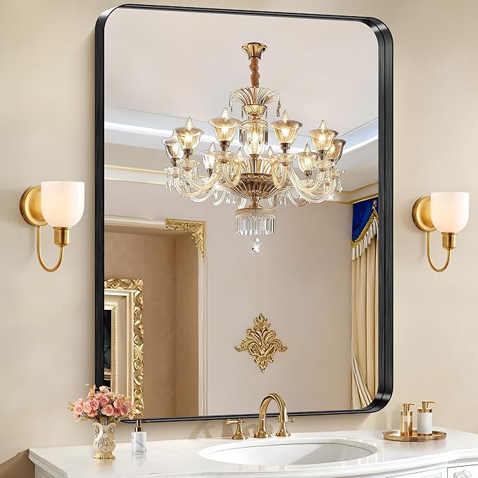 CIRCUMI Black Bathroom Mirror, Rounded Corner, Tempered Glass, Large Mirror by CIRCUMIMirror