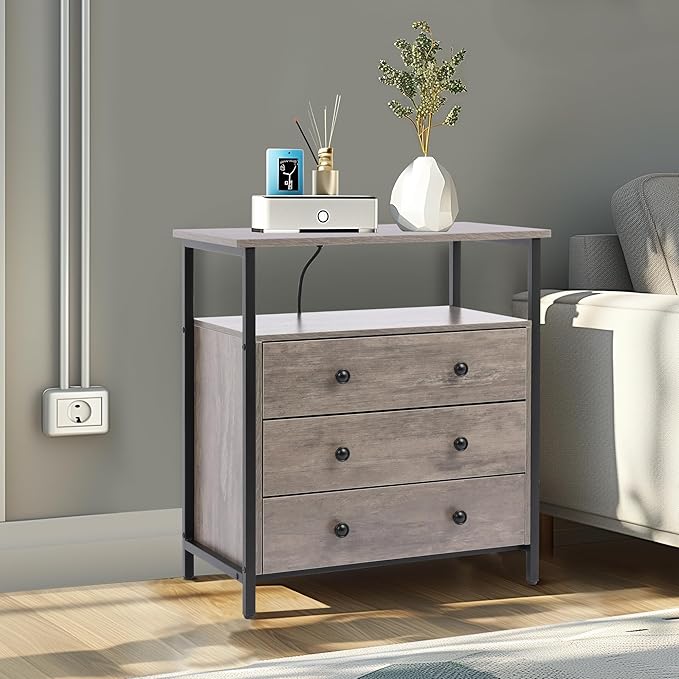 Edbuosy 3 Wooden Drawers Nightstand, 27 Inch Wide Night Stand Set 2 - Image 8