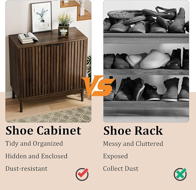 Shoe Cabinet with Slatted Doors, 4-Tier Freestanding Shoe Cabinet Storage - Image 6