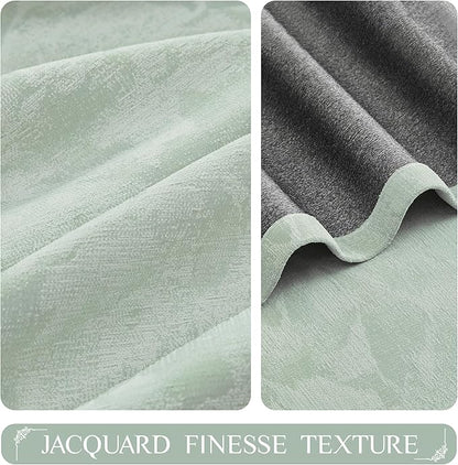 Beauoop Green Floral Jacquard Blackout Curtains 96 Inches Long 2 Panels - Image 3