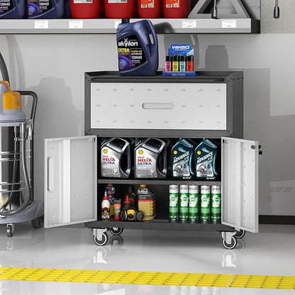Metal Storage Cabinet with Wheels, Rolling Tool Cabinet with Adjustable Shelve - Image 4
