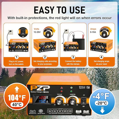 12V 24V Manual Battery Charger Maintainer, 0 to 15A Arbitrarily Adjustable Car - Image 6