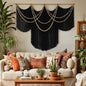 Macrame Wall Hanging Black Yarn Tapestry Boho Fiber Art Decor 57"W*43"L | Black Wall Hanging, Woven Fiber Art, Handmade Cotton Decor, Modern Boho Style, Statement Wall Accent, Handmade Craft