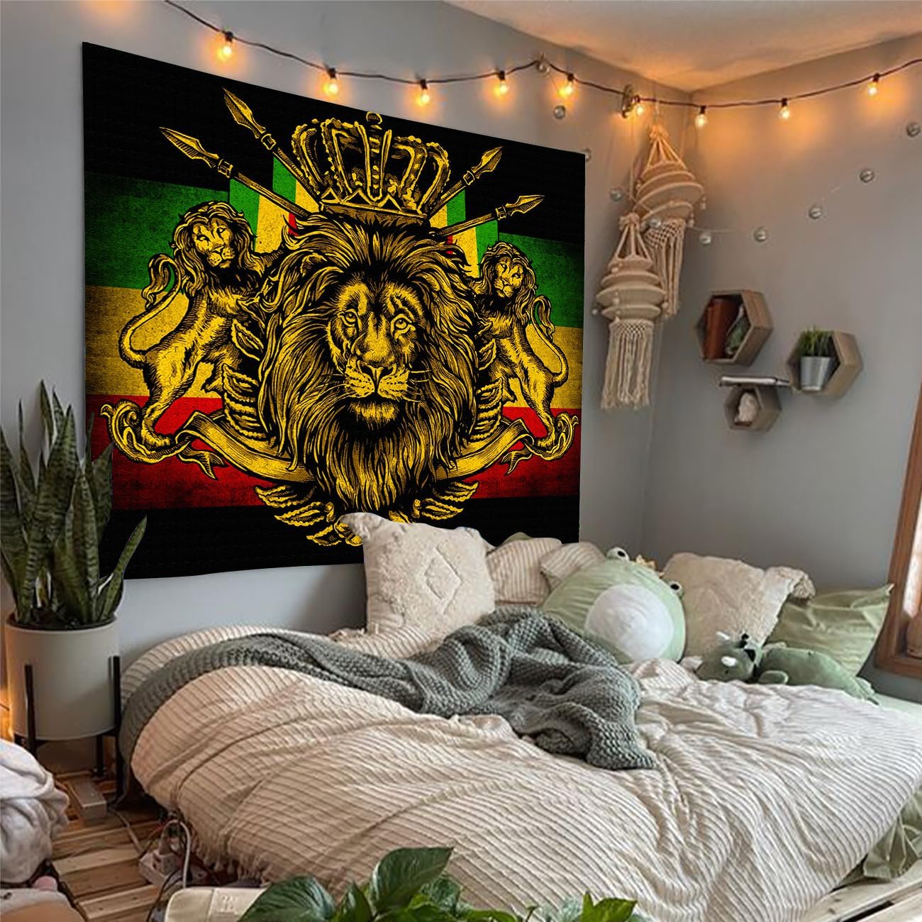 F-FUN SOUL Rasta Rastafarian Tapestry, 40x30inches, Lion Crown Flag Hippie Art Wall Hanging Tapestries for Living Room Bedroom Decor Banner