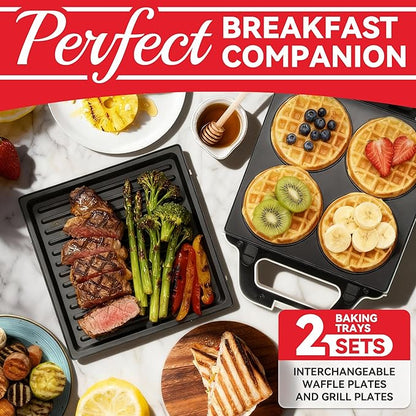 2 in 1 Mini Waffle Maker with Removable Plates, Panini Press Sandwich Maker - Image 3