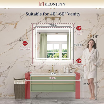 Keonjinn 40" x 36" LED Mirror for Bathroom, Frontlit & Backlit Bathroom Mirror - Image 2