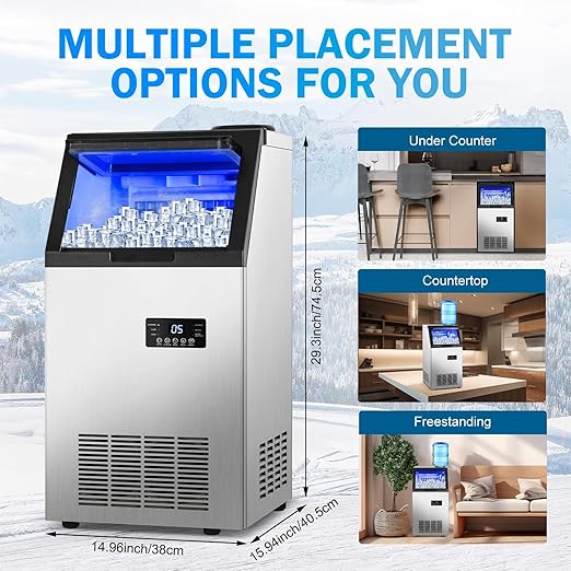 Commercial Ice Maker Machine 140Lbs/24H, 45 Ice Cubes in 4-15 Mins, 35Lbs Ice - Image 7