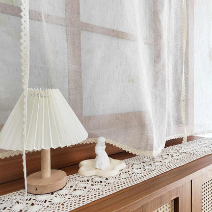 Floral Tie Up Curtains for Window, Adjustable Lace Balloon Shade | Crochet Lace Trim, Rod Pocket Light Filtering Sheer Curtain Panel for Kitchen Cafe Bathroom,1 Panel (Beige, W39 L39 inch)