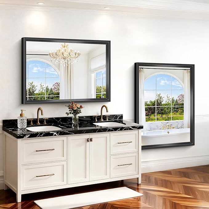 Black Bathroom Mirror, 36x48 Inch Large Rectangle Mirror, 0.6" Thickened Deep - Image 5