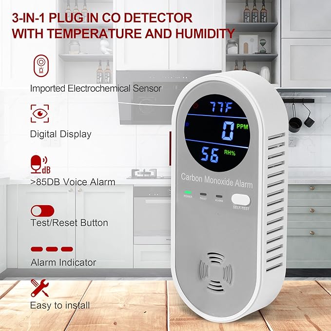 Plug in Carbon Monoxide Detector, Carbon Monoxide Alarm, 3-in-1 Real-time - Image 4