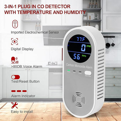 Plug in Carbon Monoxide Detector, Carbon Monoxide Alarm, 3-in-1 Real-time - Image 4