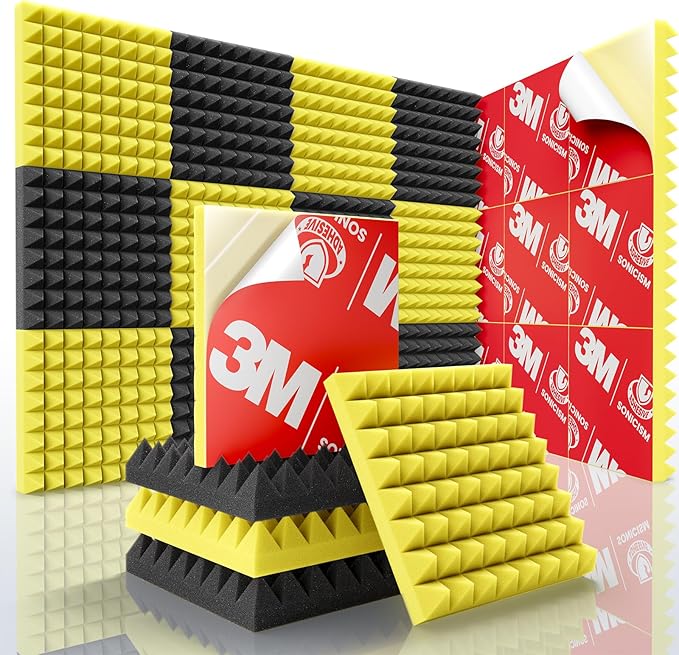 Sonicism Acoustic Panels Self-Adhesive Pyramid 12 Pack, 35kg/m³High Density by Sonicism