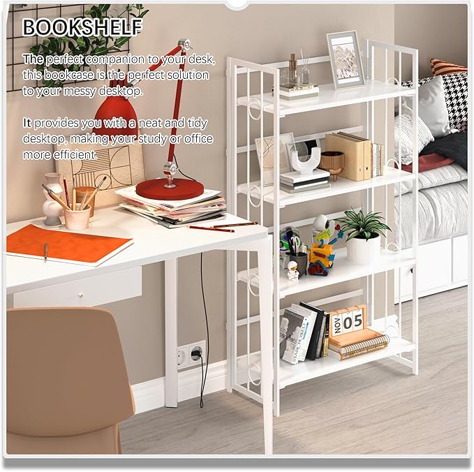4NM No Assembly 4 Tiers Folding Bookshelf, 47.2" H Foldable Storage Shelves - Image 3
