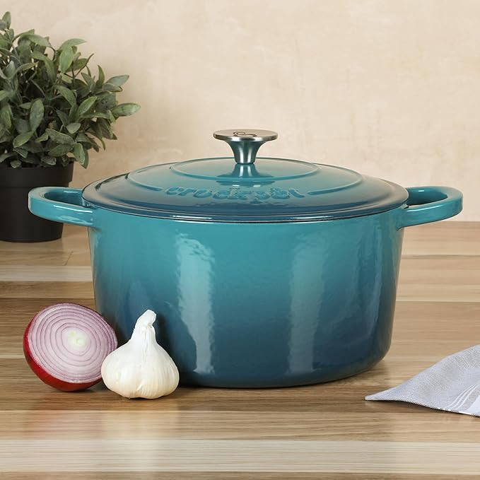 Crock-Pot Artisan 7-Quart Round Dutch Oven – Teal Ombre, Enameled Cast Iron - Image 2