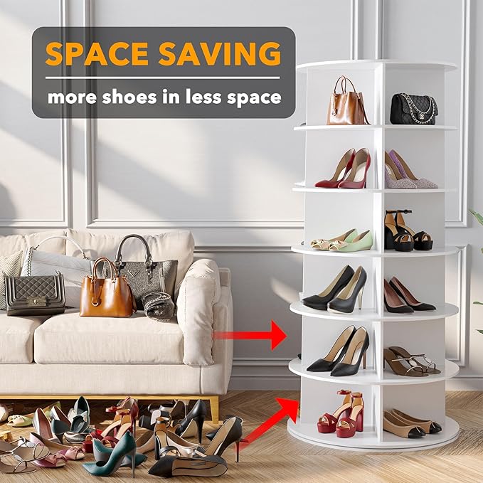 SpaceAid 6 Tier Rotating Shoe Rack Tower, Spinning Shoe Display Lazy Susan - Image 3