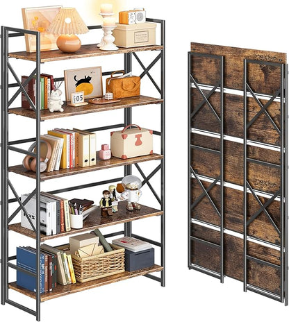 4NM Extra Wide 5 Tiers No Assembly Book Shelves, 51.2" H Folding Bookshelf by 4NM