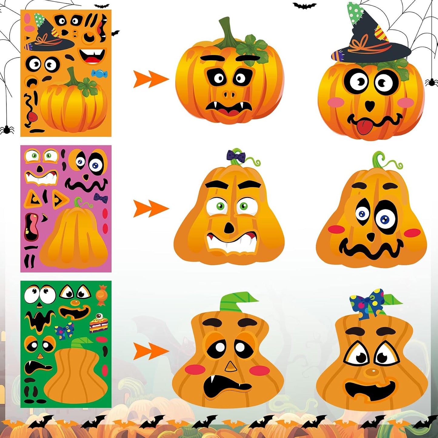 NOVWANG 32 Sheets Halloween Stickers to Make a Pumpkin Face Pack | Paper Material, Kids Party Favors and Activities, DIY Pumpkin Craft Decorations, 32 Sheets Treats Gifts Stickers