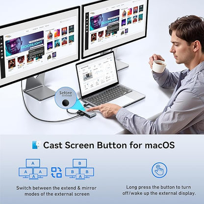 Selore USB C Docking Station 3 Monitors, USB C to Dual HDMI VGA Adapter - Image 6