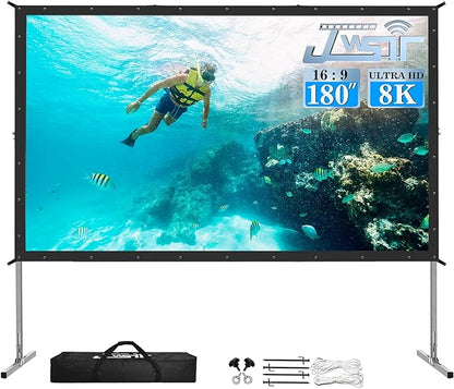 180 inch Projector Screen with Stand, Upgraded 3 Layers PVC 16:9 Large Outdoor by JWSIT
