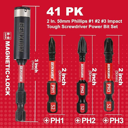 Anti-slip Hex Impact Tough Magnetic Screwdriver Bits Set 2 in. PH1/PH2/PH3 - Image 3