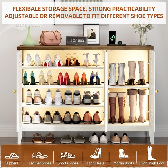 Vlsrka Shoe Cabinet with 3 Doors, Narrow Wooden Shoe Cabinet, Outdoor Hidden - Image 4