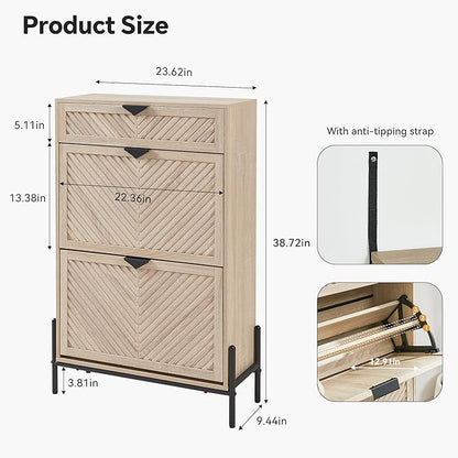 Shoe Cabinet Storage with 2 Flip Drawers, Narrow Hidden Shoes Cabinet Organizer - Image 2