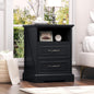 black nightstand with charging station,18" wide end table, main product view