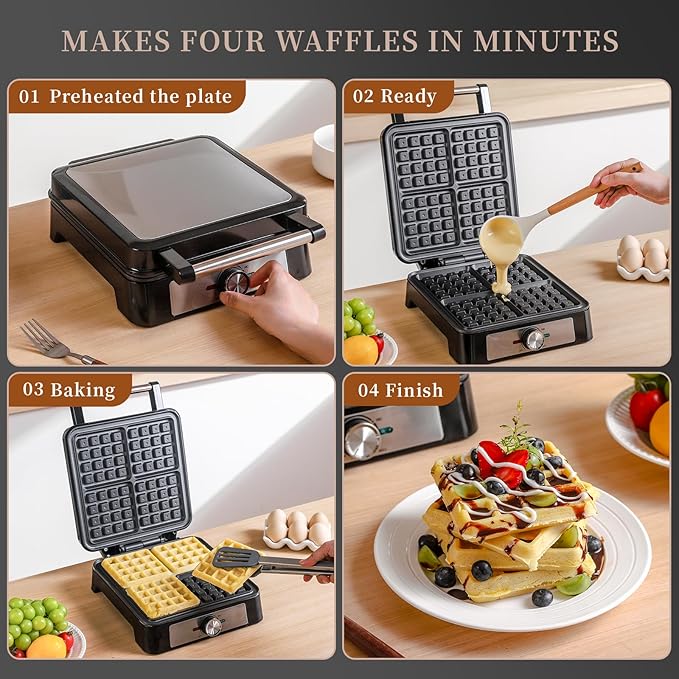 Waffles Maker Waffle Iron, 4 Belgian Square Waffle Maker, Belgian Waffle Maker - Image 6