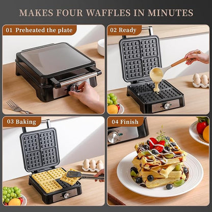 Waffles Maker Waffle Iron, 4 Belgian Square Waffle Maker, Belgian Waffle Maker - Image 6