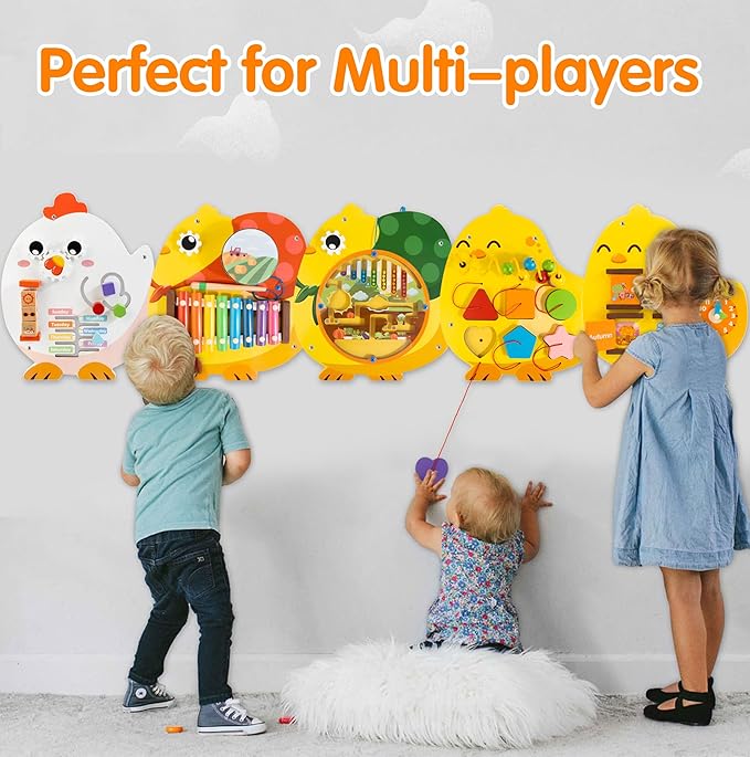 Chick Squad Activity Wall Busy Board Panels | 11-in-1 Wooden Sensory Wall Panel - Image 3