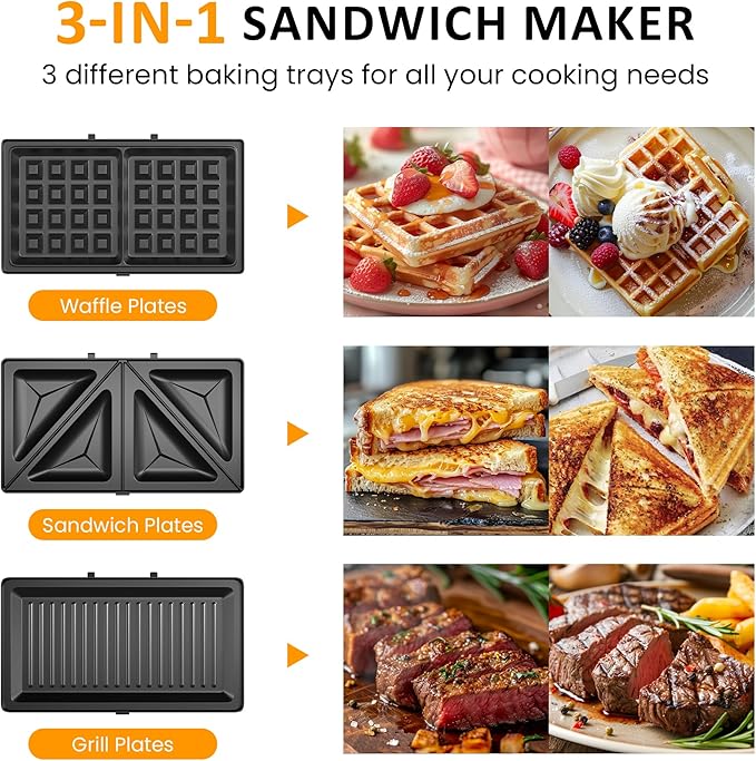Sunvivi 3 in 1 Electric Sandwich Maker: Panini Press Grill and Waffle Iron Set - Image 2