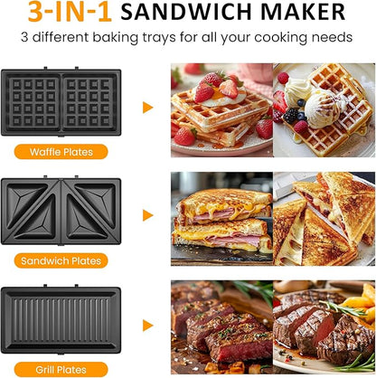 Sunvivi 3 in 1 Electric Sandwich Maker: Panini Press Grill and Waffle Iron Set - Image 2